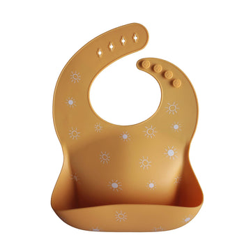 Mushie Silicone Baby Bib | Adjustable Fit Waterproof Bibs (Sun Orange)