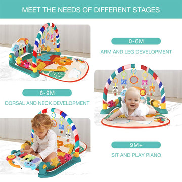 Eners Baby Gyms Play Mats Musical Activity Center Baby Piano Gym Mat Tummy Time Padded Mat For Newborn Toddler Infants(Green)