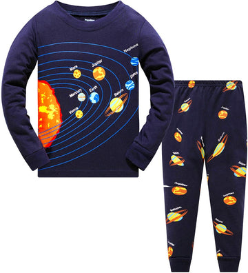 Boys Pajamas Planet 100% Cotton Pjs Toddler 2 Piece Long Sleeve Sleepwear Kids Clothes Set Space Outfits Solar System Shirt 6T