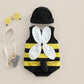 Visgogo Baby Boy Girl Halloween Pumpkin Romper Bodysuit+Hat+Shoes 3Pcs Outfit Costumes (D-Bee, 12-18 Months)
