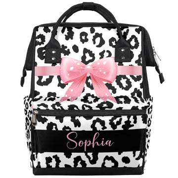 SPYORBKX Cow Print Bow Diaper Bags Nursing Baby Bag Diaper Backpack for Mom Dad Gifts Nappy Bag for Toddlers Travel Baby Backpac