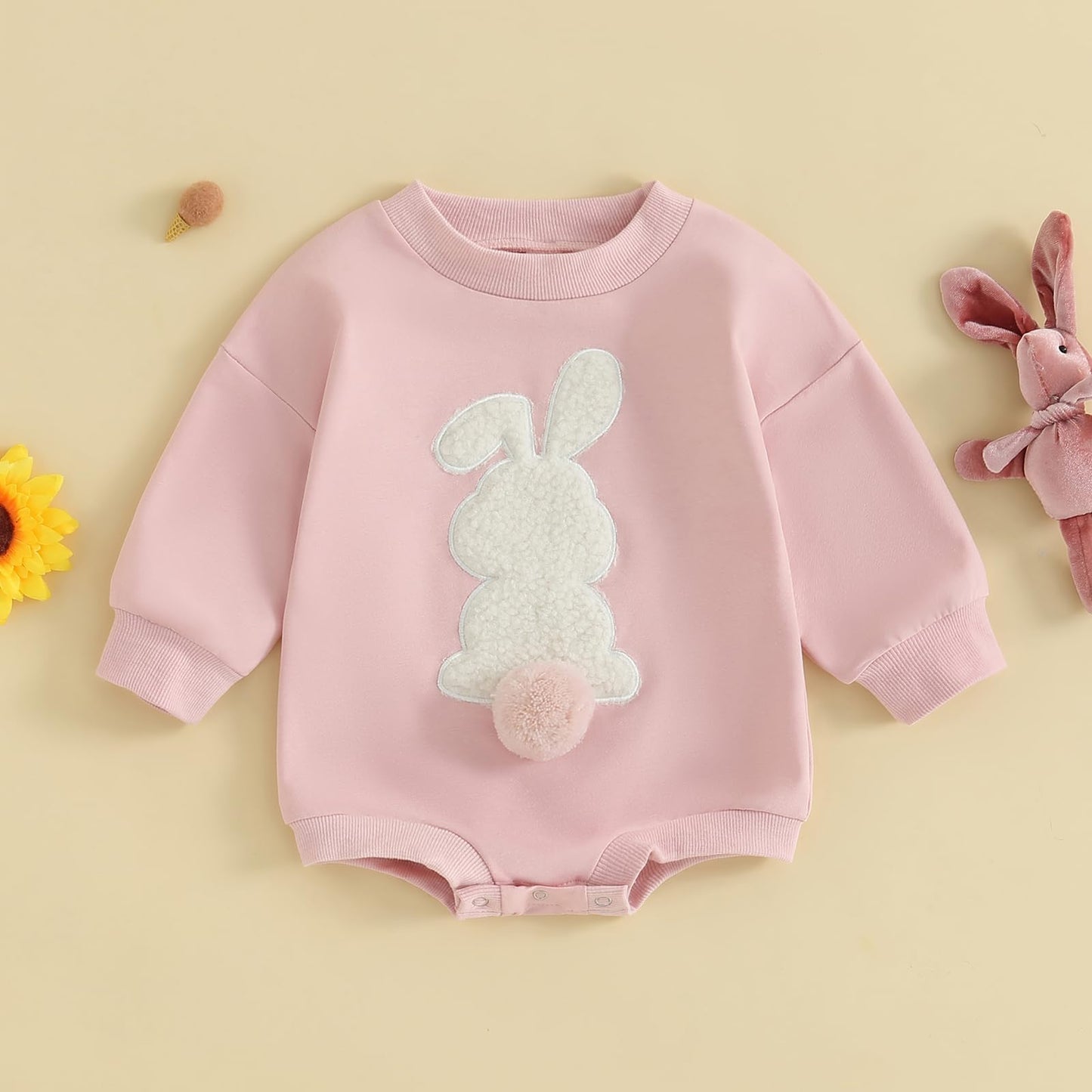 Lagkiyoj Easter Outfit Baby Girl Boy Bunny Embroidery Sweatshirt Romper Infant Long Sleeve Bodysuit Newborn Spring Outfit