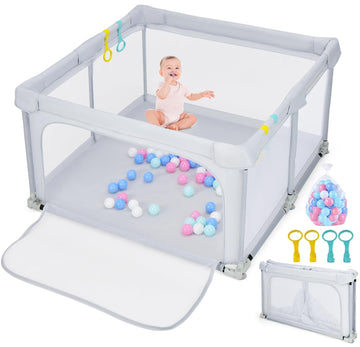 INFANS Foldable Baby Playpen, 50x50 Large Playard for Toddlers with Gate, Soft Mesh, Indoor/Outdoor Kids Activity Center Bab