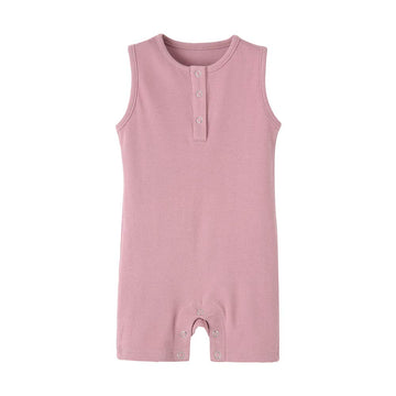 Teach Leanbh Baby Romper Cotton Sleeveless Button Down One Piece Linen Jumpsuit Coverall 3-24 Months (Fuchsia, 18-24 Months)