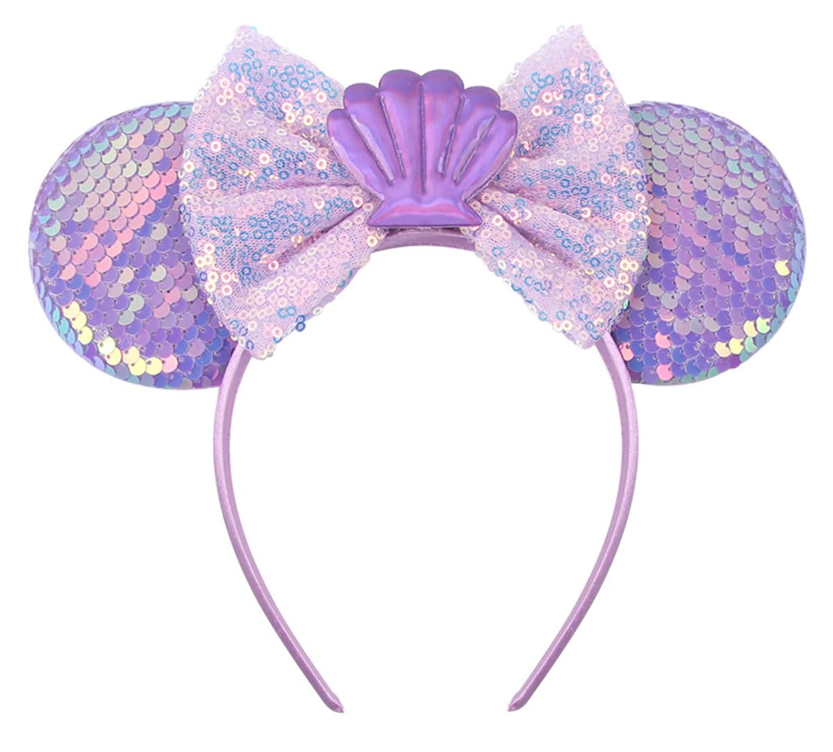 Lifetools-Lt Purple Mermaid Ears Headbands With Sparkling Sequins & Shell & Bow, For Girls Women Disneyland Christmas Cosplay Gl