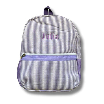 Custom Embroidered Toddler Seersucker Backpack | Personalized with Name | Back to School Gift for Kids (Purple)