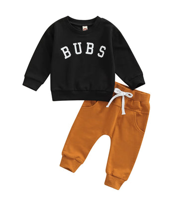 Baby Boys Clothes 3 6 9 12 18 24M 3T Pants Set Hooded Patchwork Hoodie Striped Sweatpants Fall Winter Outfit(Black-Bubs, 6-12 Mo