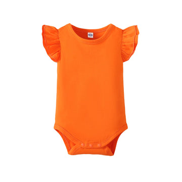 Lysmuch Baby Girls Ruffle Short Sleeve Bodysuit Infant Solid Onesie Casual Plain Blouse Top Romper (Orange, 12-18 Months)