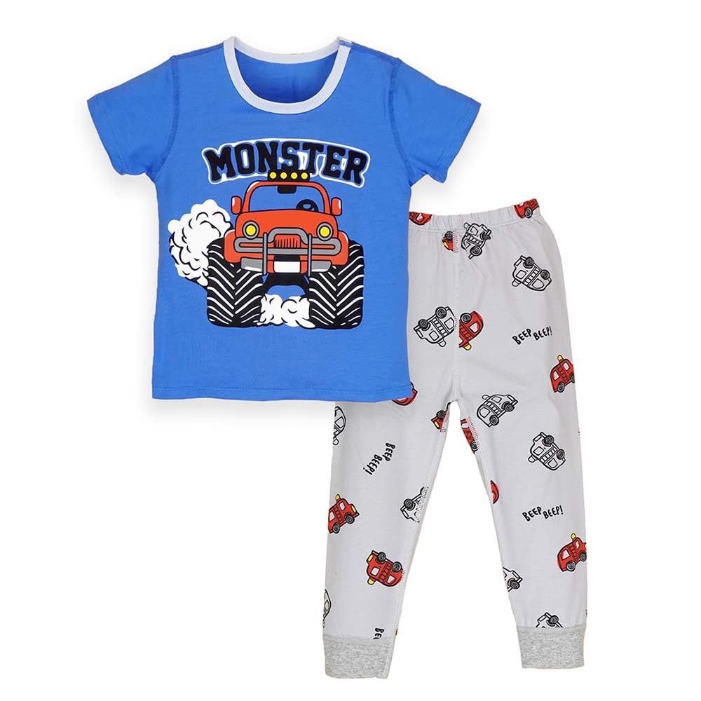 Little Surprise Box, Monster Truck Soft Cotton Joggers Nightsuit Set for Kids45Y Blue