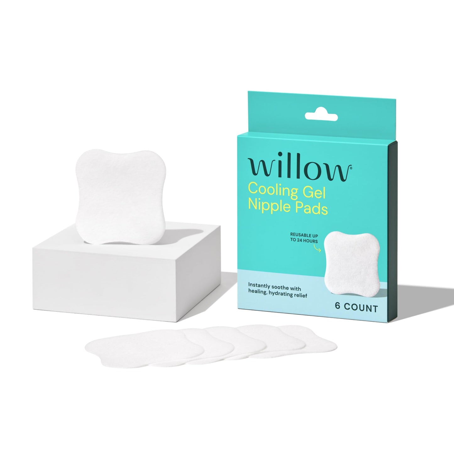 Willow Cooling Gel Nipple Pads for Breastfeeding, 6 Count, Soothing Nursing Pads for Sore Nipple Relief, Reuse for Up to 24 Hour