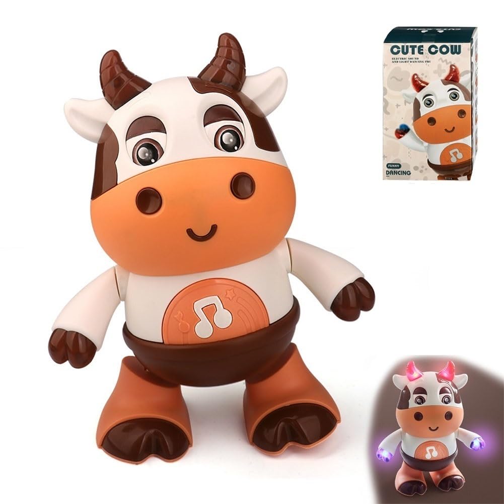 Rafonie Dance Cow Light up Dancing Cow for Active Fun, Dancing Cow Toy, Musical Cute Cow Toy, Interactive Music Cow Crawling Toy