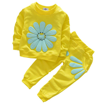 Avidqueen Toddler Baby Girls Sunflower Clothes Set Long Sleeve Top And Pants 2Pcs Outfits Fall Clothes (Age(2T), Yellow)