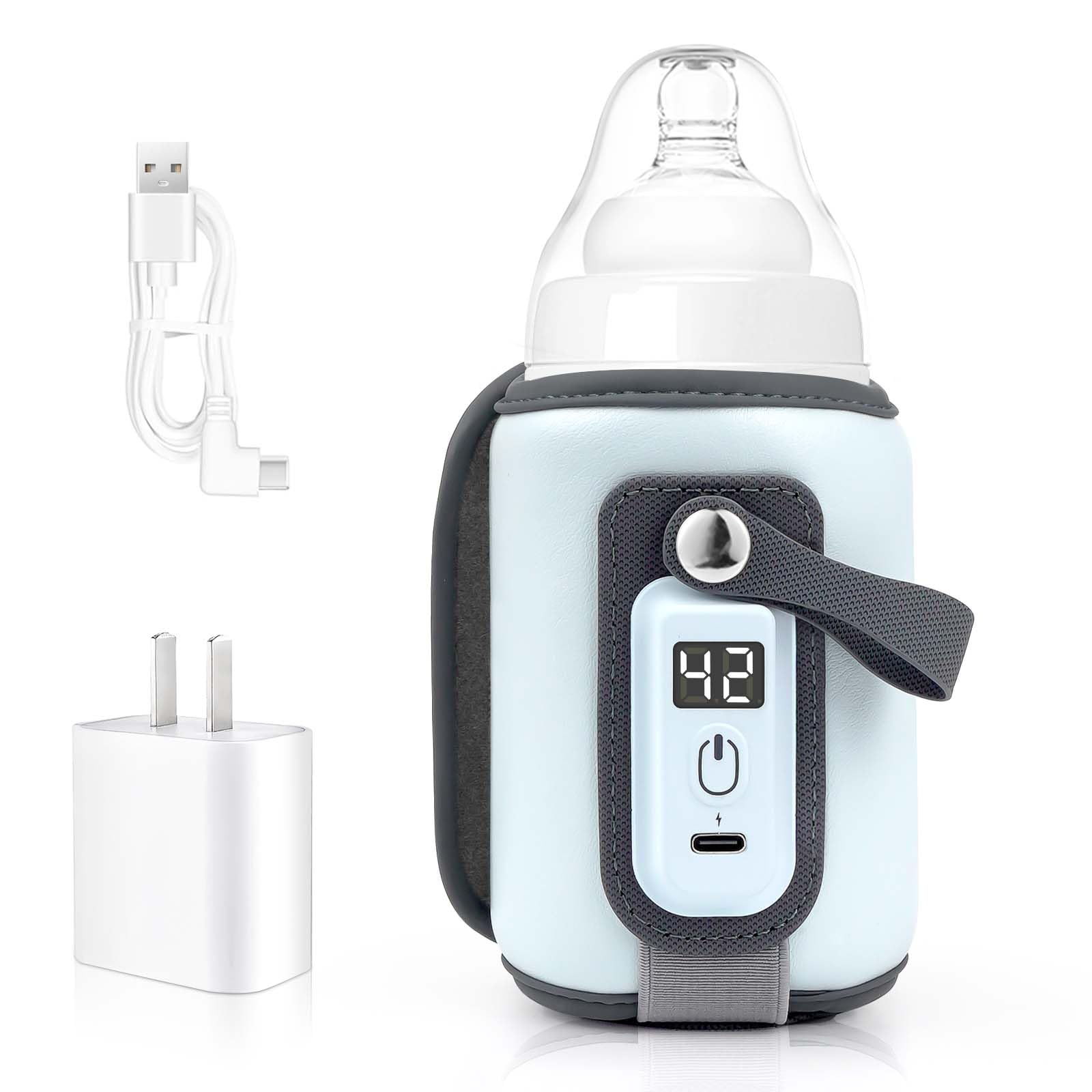 Portable Bottle Warmer, Baby Milk Warmer for All Bottles, Rapid Heating Accurate Temperature Control with LED Display, USB Warme
