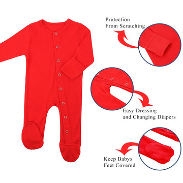 Kisbini Baby Footed Pajamas With Mitten Cuffs Unisex Cotton Snap-Up Romper Jumpsuit Sleep And Play 0-12 Months Footies