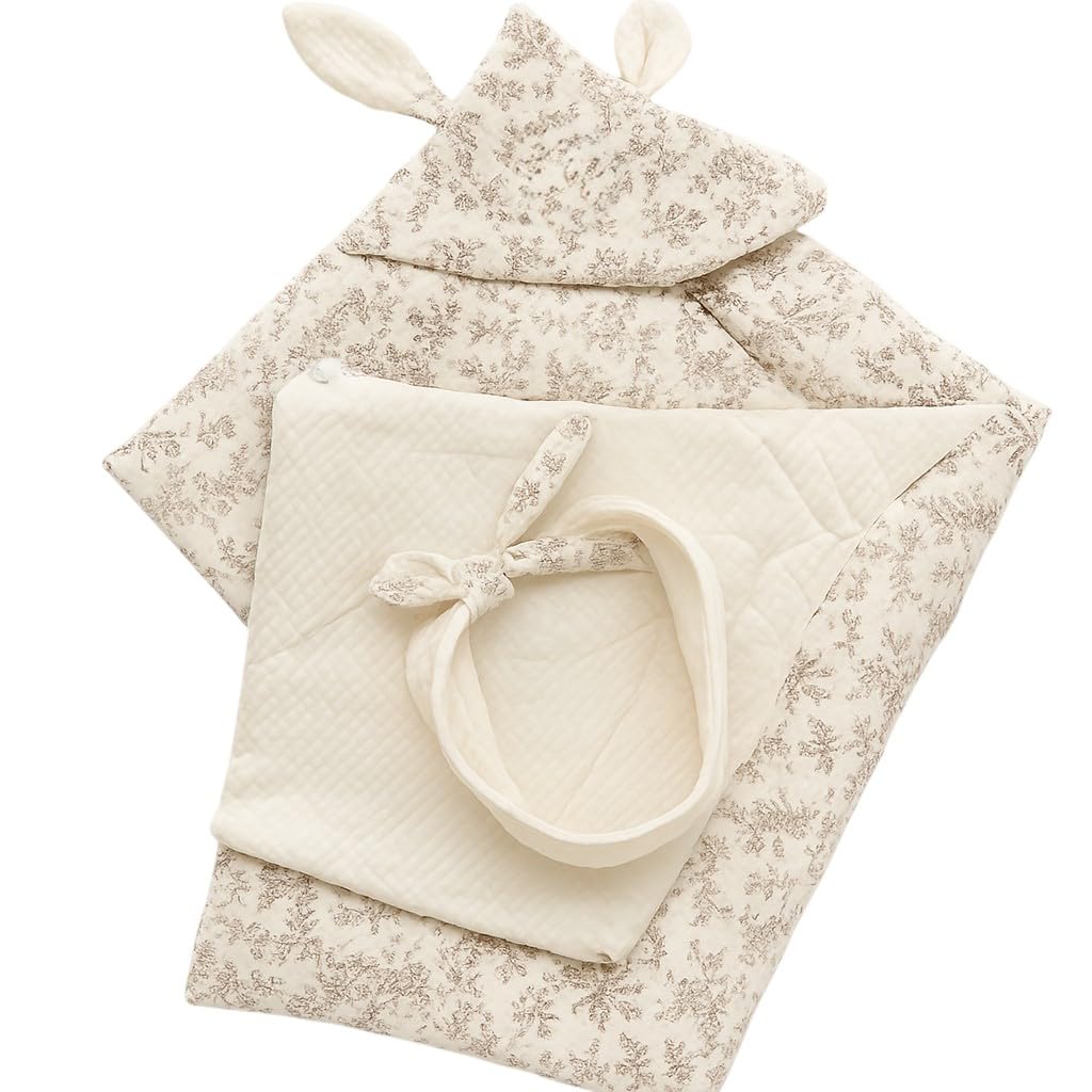 Kinder Valley 100% Cotton Hooded Muslin Blanket for Newborn Baby Boy | Triple Layer Baby Blanket, Soft, Lightweight, Breathable 