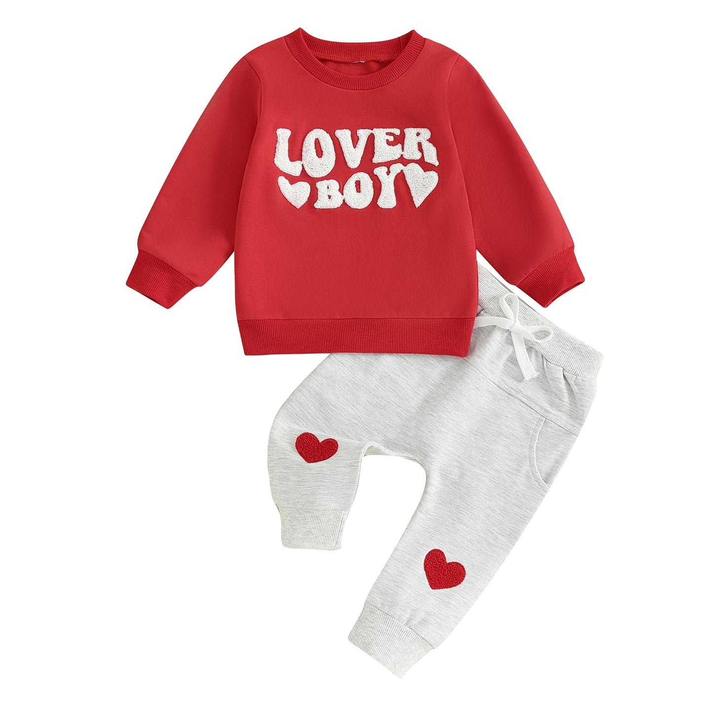 Lagkiyoj Toddler Baby Girl Boy Valentines Outfit Love Heart Long Sleeve Sweatshirt Pullover Tops Jogger Pants Clothes (Red Love
