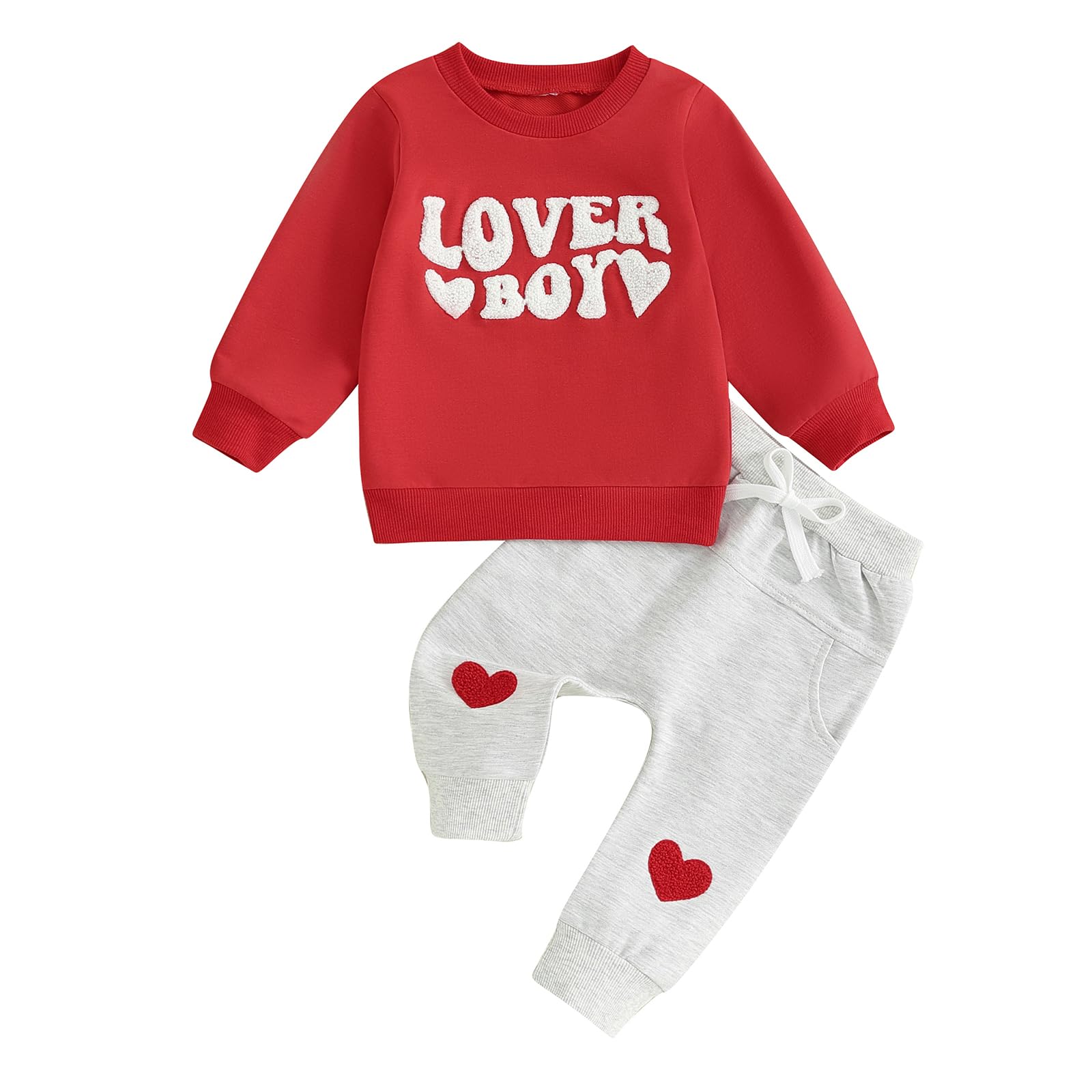 Lagkiyoj Toddler Baby Girl Boy Valentines Outfit Love Heart Long Sleeve Sweatshirt Pullover Tops Jogger Pants Clothes (Red Love