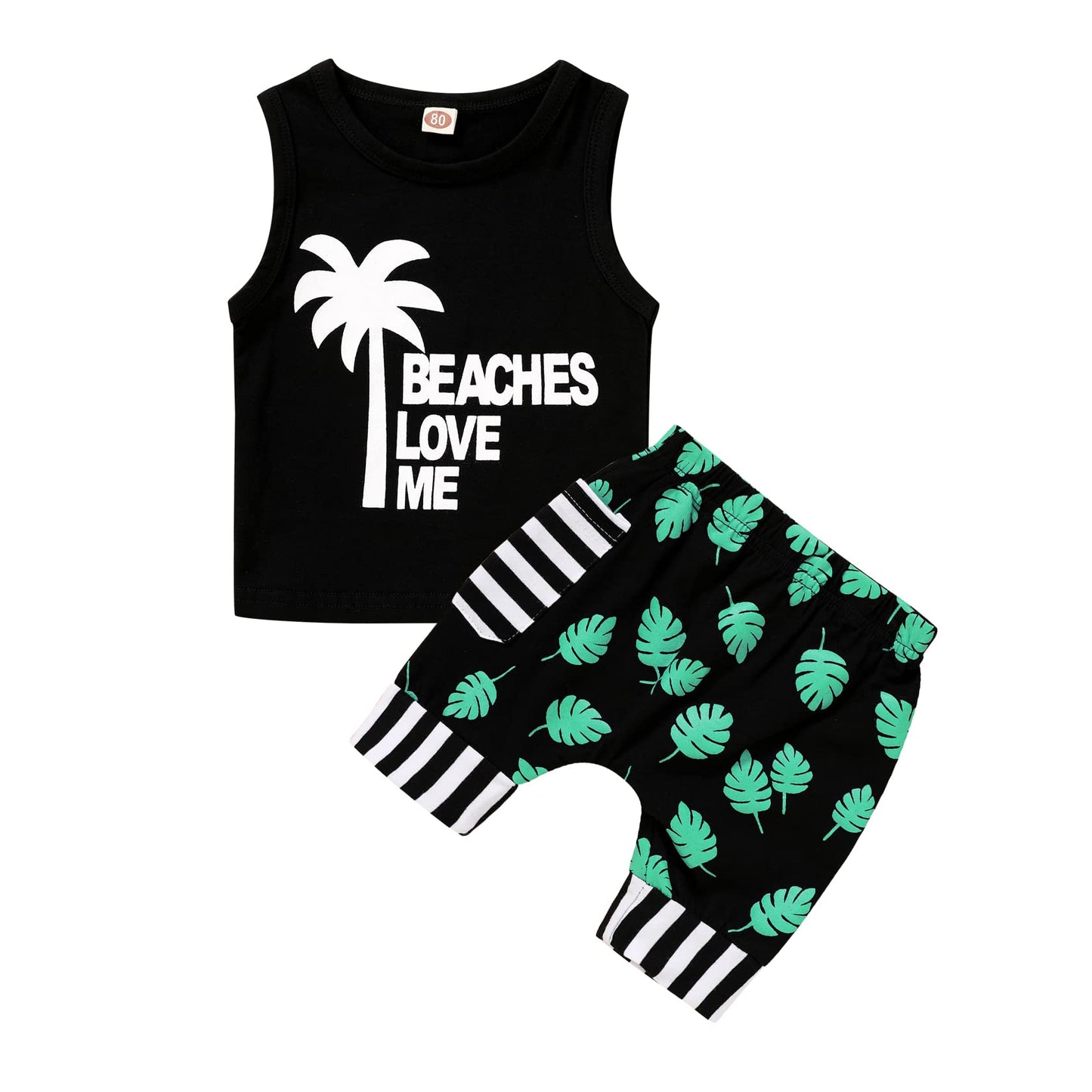 Younger Tree Toddler Baby Boy Summer Clothes Beaches Love Me Sleeveless Vest Tops+Shorts Kid Casual Outfits (Black, 18-24 Months