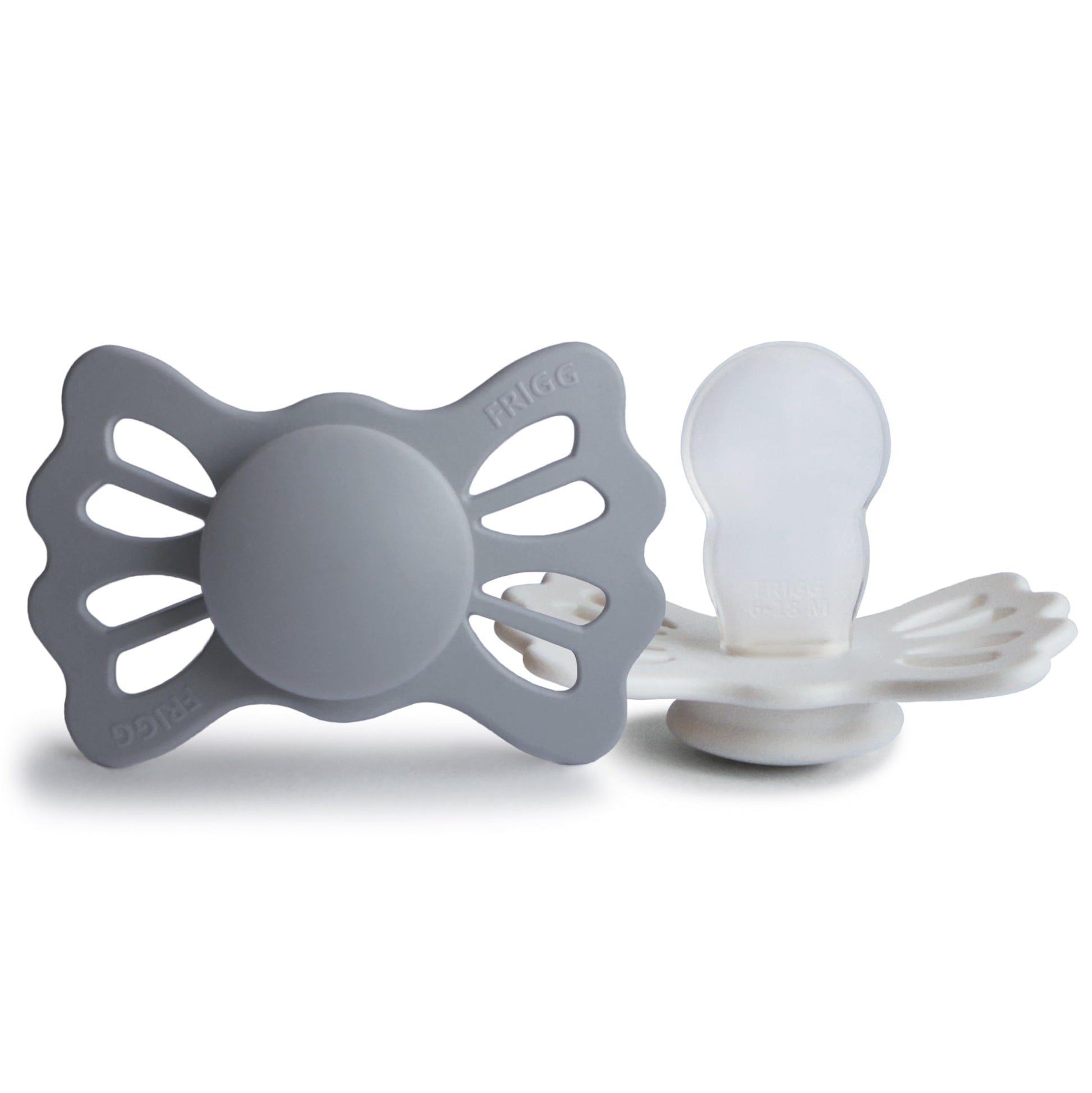 FRIGG Lucky Symmetrical SilkySoft Silicone Baby Pacifier | Made in Denmark | BPA-Free (Great Gray/Silver Gray, 6-18 Months)