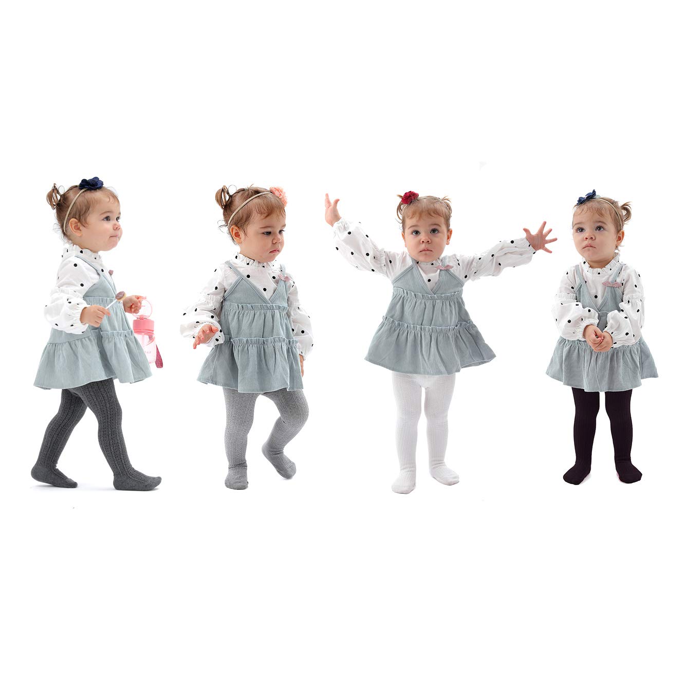 Epeius 4 Pairs Pack Infants Girls Tights Baby Girls Boys Seamless Cable Knit Leggings Solid Cotton Tights Footed Pants For 6-12