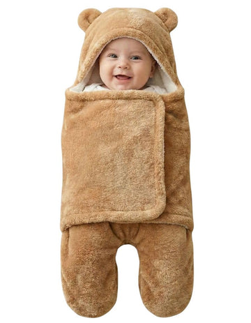 NAMAN 3in1 Hooded Baby Blanket Wrapper (Camel, Pack of 1) | Towel for Baby Boy and Girl | All Season Soft Swaddle for 06 Mont