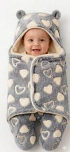Grey Heart Baby Swaddle Wrap Blanket with Hood