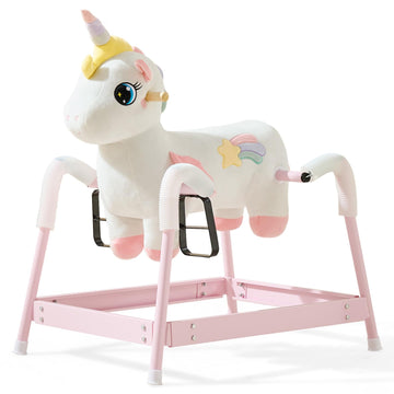 FUNLIO Unicorn Spring Rocking Horse for Kids 3-6, Rainbow Fairy Ride on Horse with Covered Spring & Sturdy Frame, Neighing & Gal