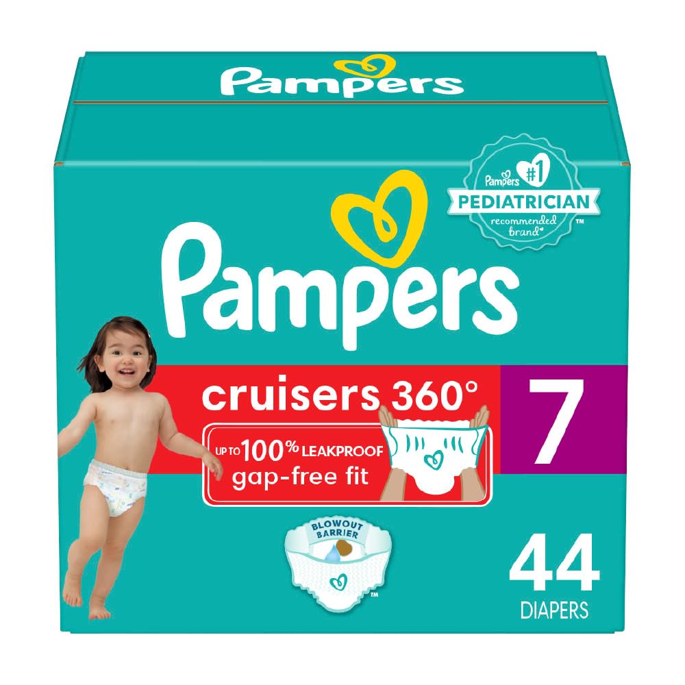 Pampers Diapers - Cruisers 360 - Size 7, 44 Count, Babyproof Up To 100% Leakproof Pull-On Diaper