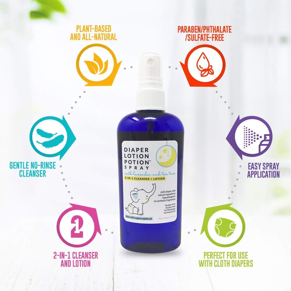 MoonDance Soaps Diaper Lotion Potion Cleansing Spray, 4 Oz Tea Tree & Lavender, Natural No-Rinse Cleanser and Moisturizer for Ba
