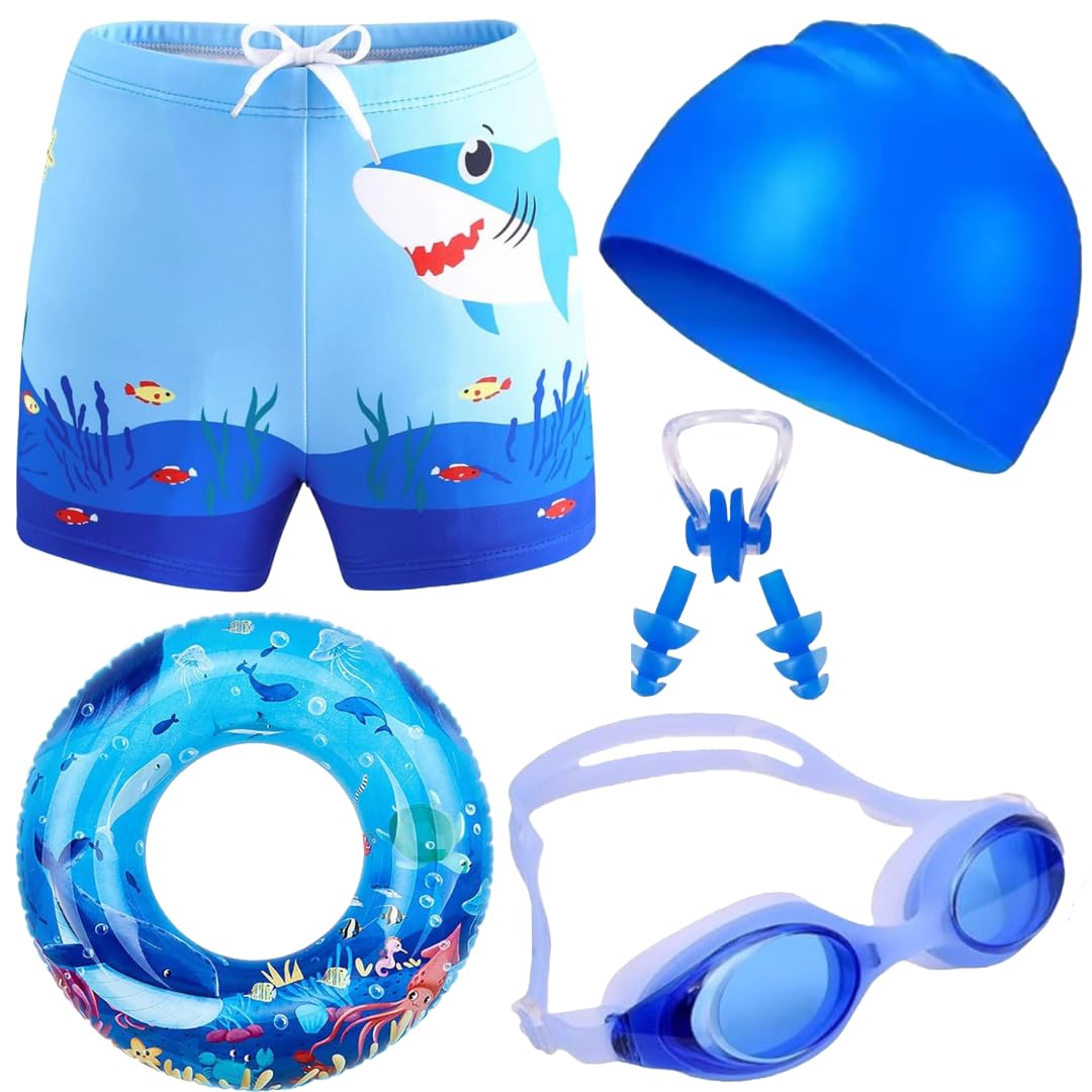 Jmt Wear Kids 6In1 Water Activity Kit With Trunks, Silicone Cap, AntiFog Goggles, Swim Tube, Nose Clip & Earplugs Swim Set F