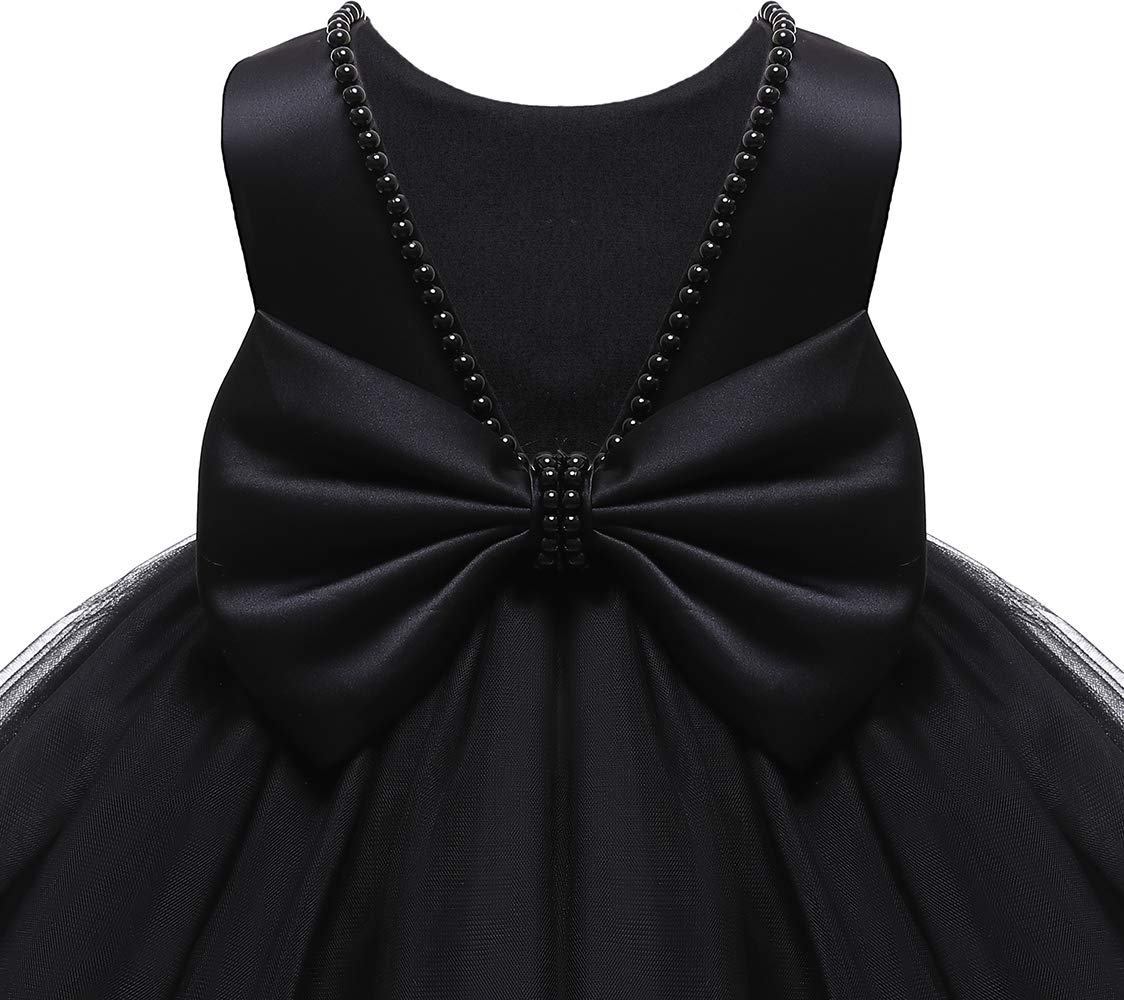 Baby Flower Girl Party Wedding Black Dress, Sleeveless Floor Length Tutu Tulle Dance Birthday Gown 2T