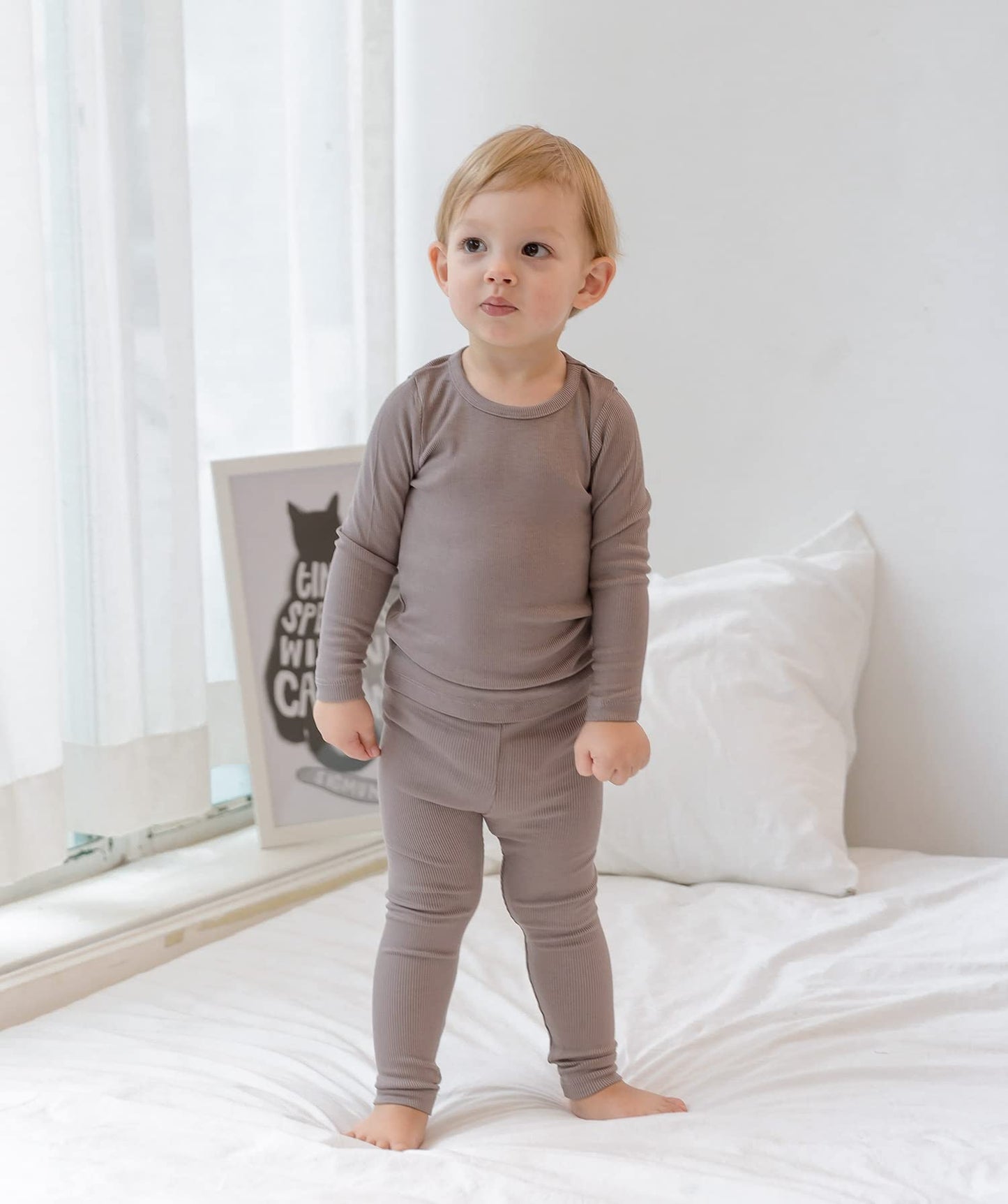 Avauma Baby Boys Girls Pajama Set Kids Toddler Snug Fit Ribbed Sleepwear Pjs For Daily Life Style (S/Cocoa(L))