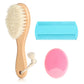 Goat Baby Hair Brush Set, Safe Natural Hair Care Kit with Wooden Soft Bristles Hairbrush Comb Pink Silicone Bath Brush for Newbo