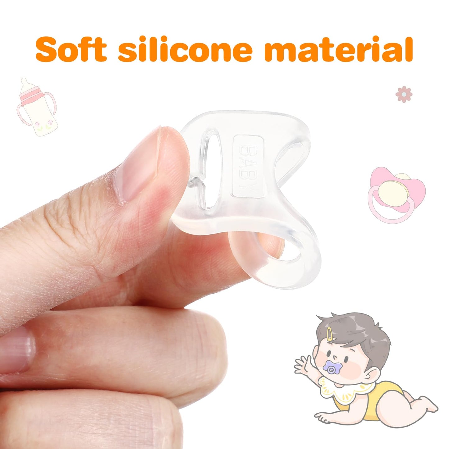 10 Pieces Silicone Adapter Rings Baby Holder And Clip Mam-Compatible (Soft &Transparent)