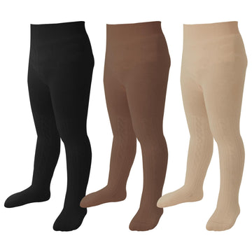 Mini Angel Baby Tights Toddler Girl Tights Seamless Cable Knit Leggings Soft Cotton Stockings Pantyhose 3 Pack For Kids (Black,C