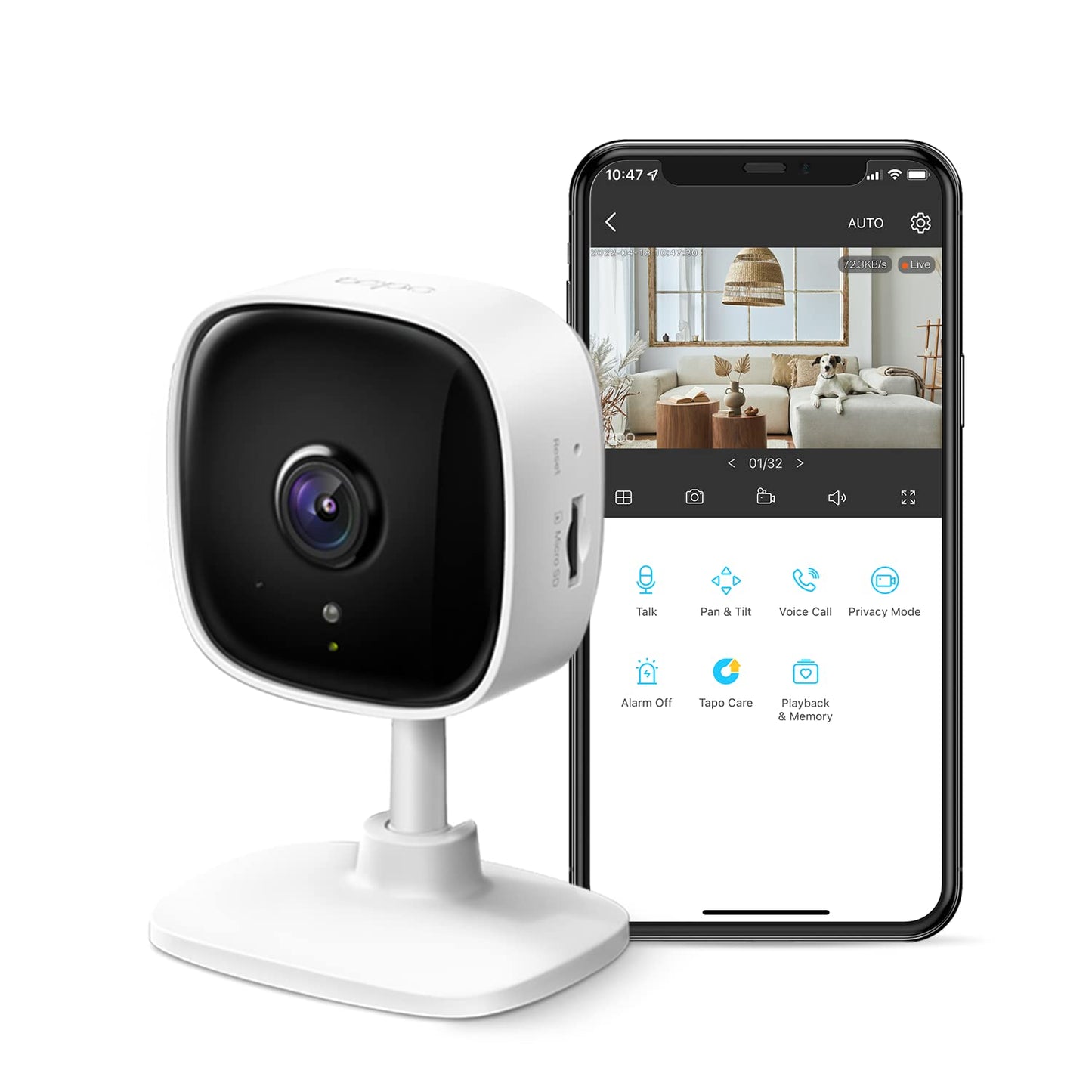 Tp-Link Tapo 2K Indoor Security Camera For Baby Monitor, Dog Camera W/Motion Detection, 2-Way Audio Siren, Night Vision, Cloud &