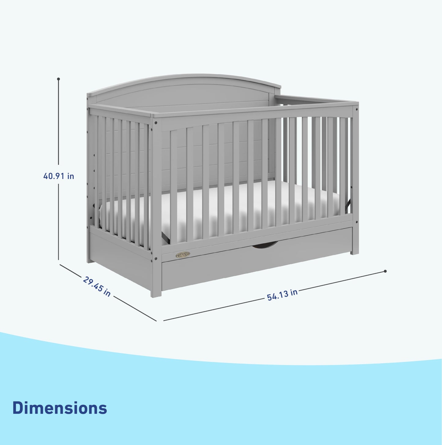 Graco Bellwood 5-In-1 Convertible Crib With Drawer (Pebble Gray) - Greenguard Gold Certified, Full-Size Storage Drawer, Converts
