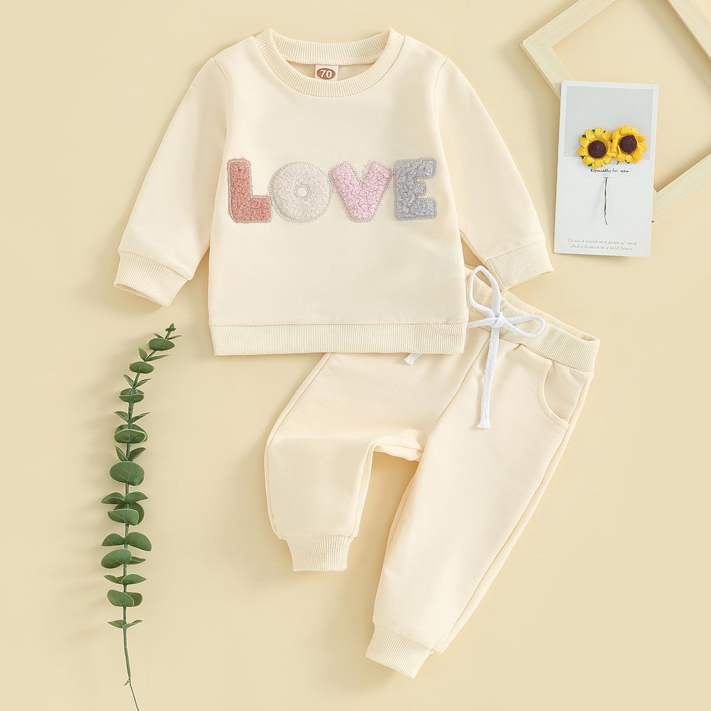 Creairy Newborn Baby Girl Boy Valentines Day Outfit Love Sweatshirt Long Sleeve T-Shirt Tops Pants Set Toddler Fall Clothes (Apr