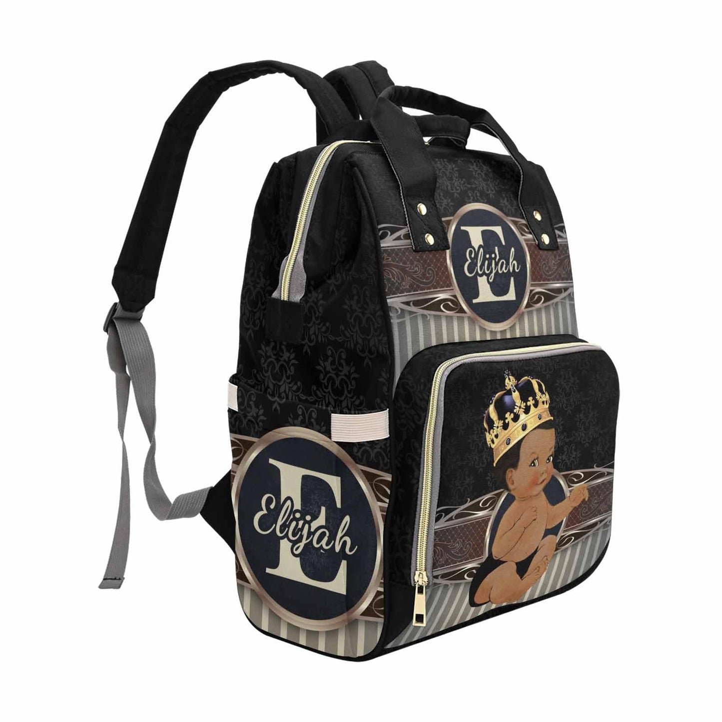 M Yescustom Personalized Baby Diaper Bags For Women Men, Custom Brown Black Prince Backpack Customized Nappy Mommy Bag Backpack