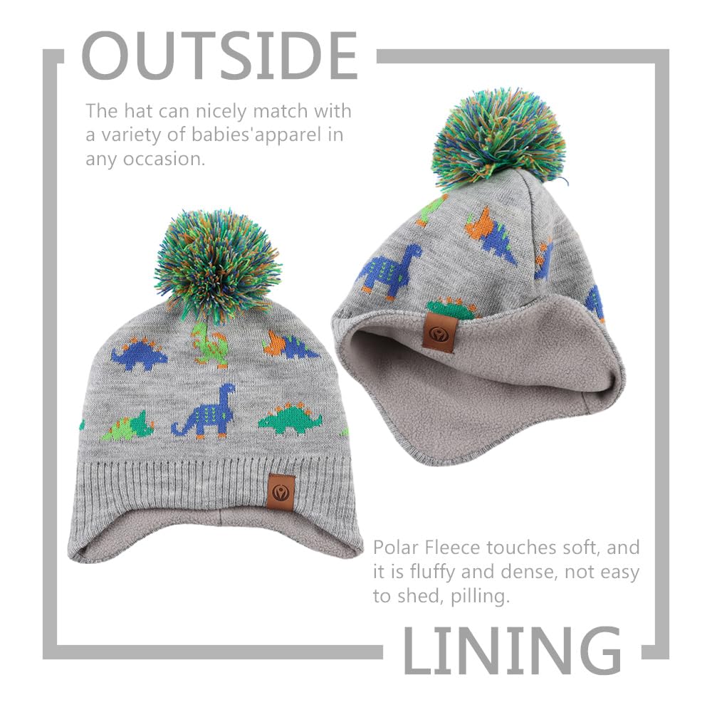 Jangannsa Knitted Baby Hat Scarf Set Winter Warm Boys Girls Beanie Fleece Lining Toddler Kids Hats With Pompom(Colorful-Dinosaur