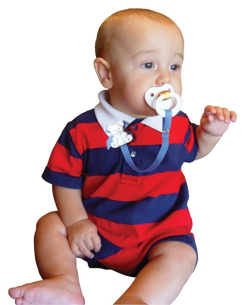 Baby Buddy Pacifier Clip Holder, Newborn Essential With Universal Fit For All Binky And Teether Brands, Ages 4+ Months, Navy + B