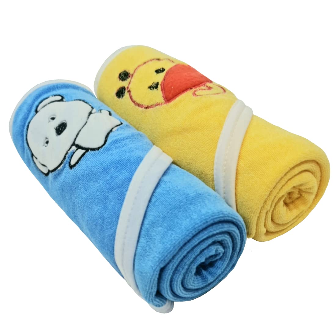 First Kick Baby Cotton Bath Towels New Born Combo Pack Of Hooded Soft Wrapping Towel Pack Of 2 (70 Cm X 66 Cm) Set Of 2, Blue