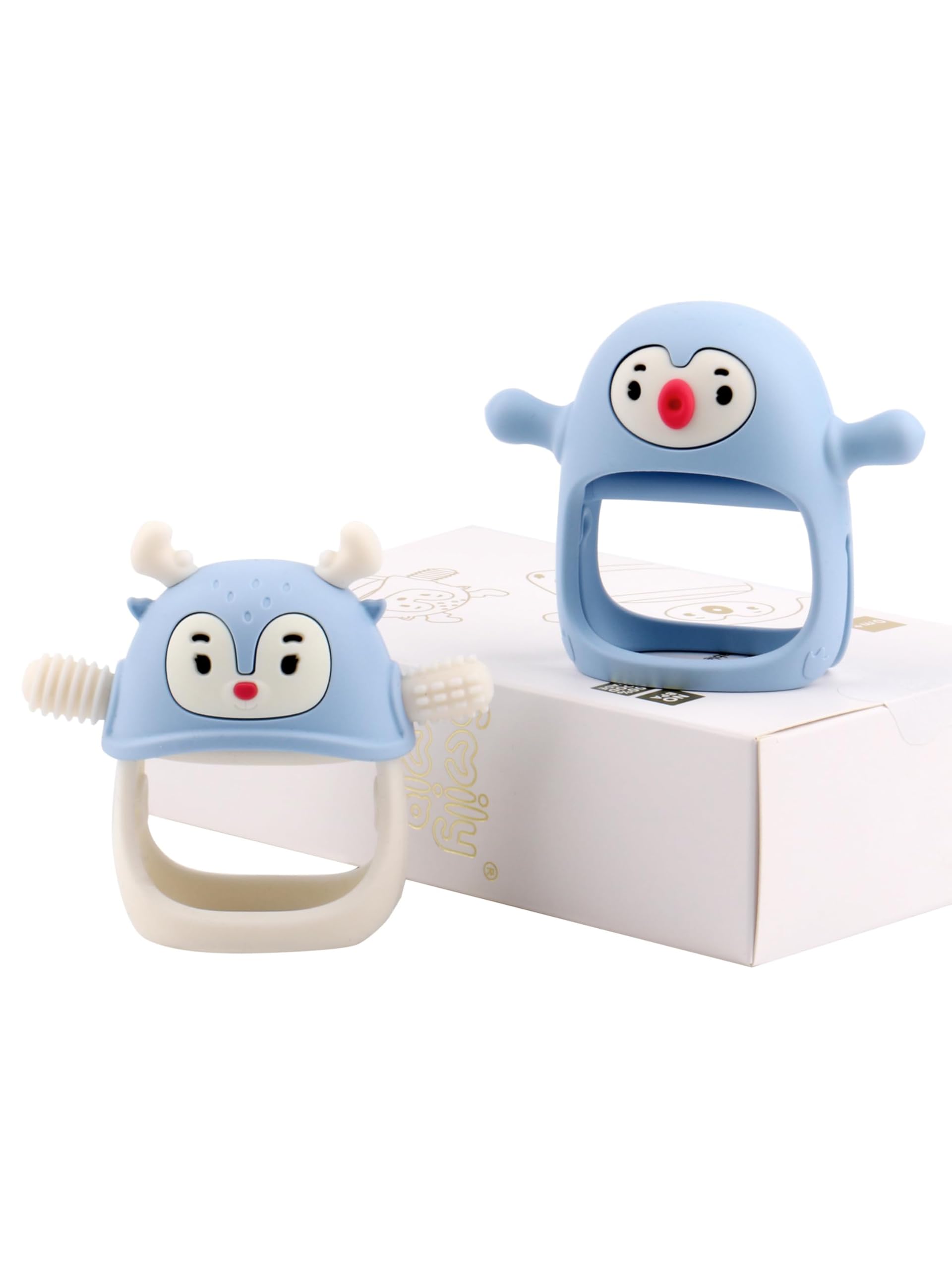 Smily Mia 2 Packs Baby Teething Toy for 0-6 6-12 Months, Food Grade Silicone Teething Mitten, Anti Dropping Wrist Hand Teethers 