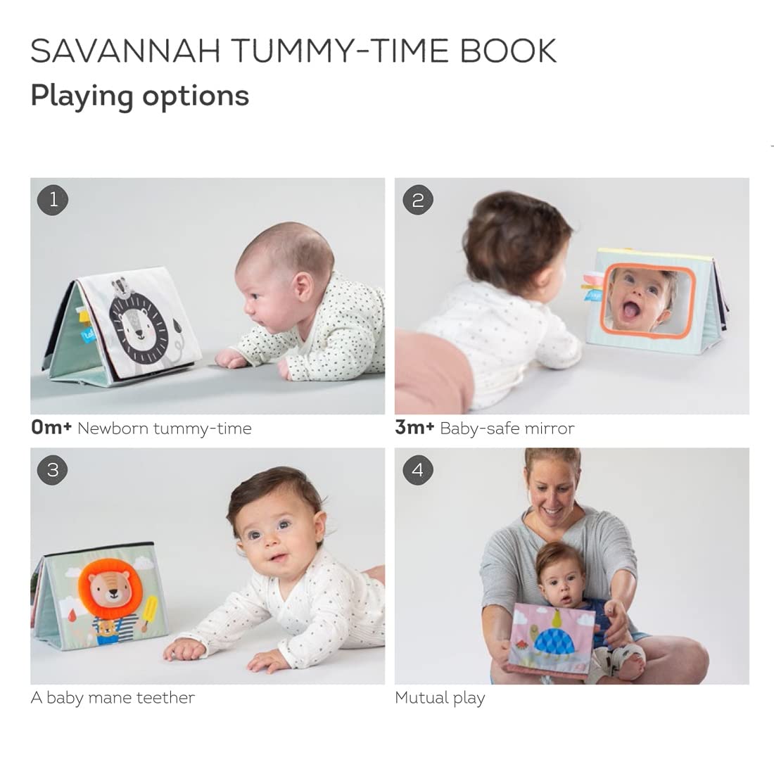 Taf Toys Savannah Infant Tummy-time Soft Crinkle Activity Book with Huge Baby Safe Mirror, 3D Activities, Textures and a Soft Ba