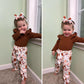 Aalizzwell 3-6 Months Infant Baby Girls Fall Clothes Ribbed Long Sleeve Floral Thanksgiving Outfit Brown
