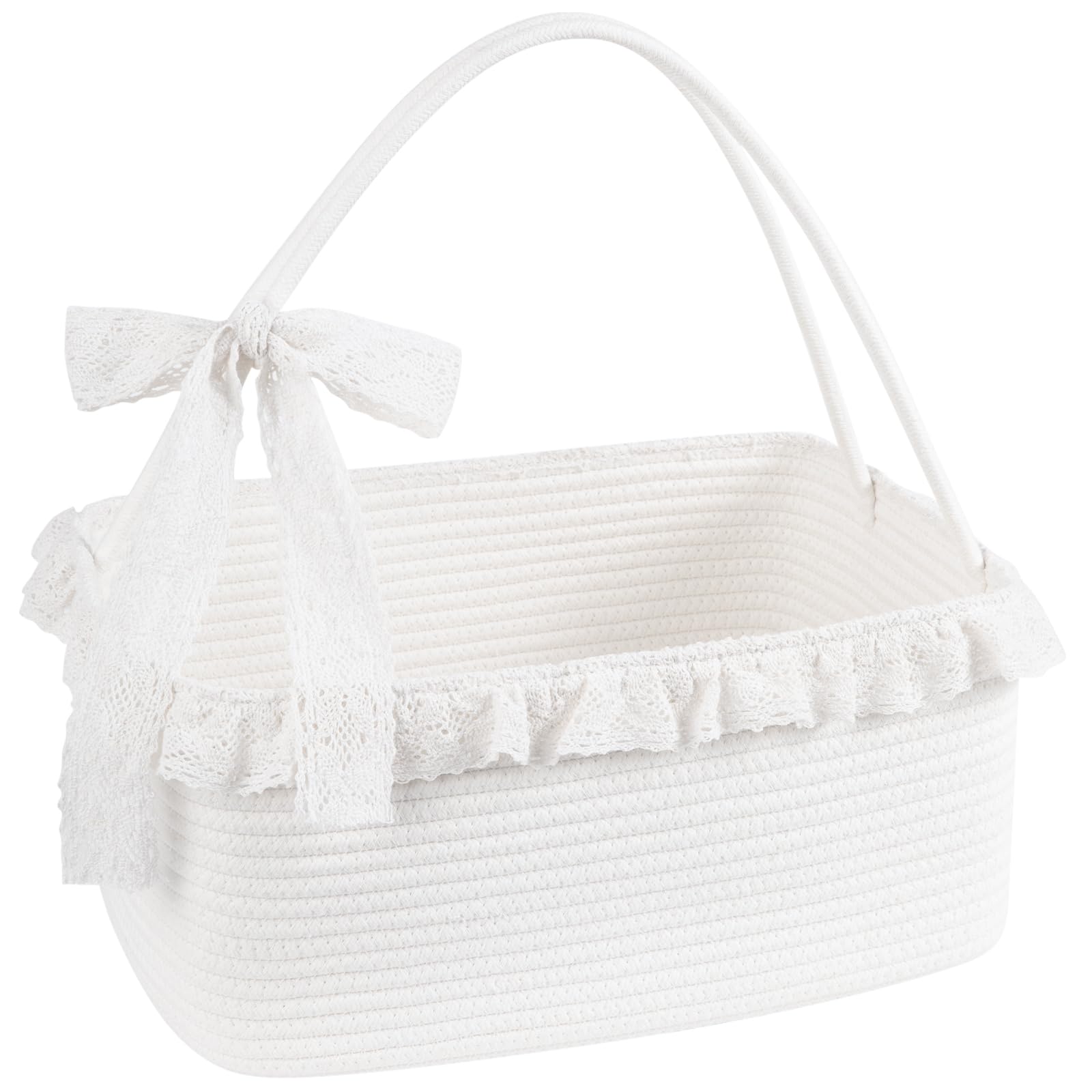 OIAHOMY Gift Basket with Long Handles, Large Woven Baskets for Gifts with Gift Bag, Ribbons and Lace, Cotton Rope Storage Basket