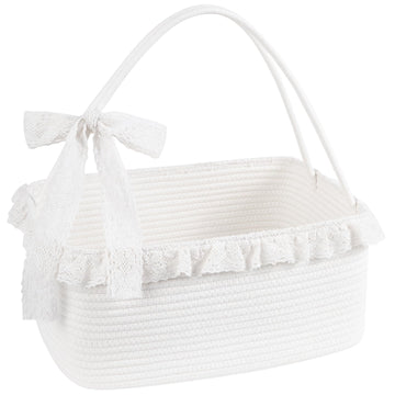 OIAHOMY Gift Basket with Long Handles, Large Woven Baskets for Gifts with Gift Bag, Ribbons and Lace, Cotton Rope Storage Basket