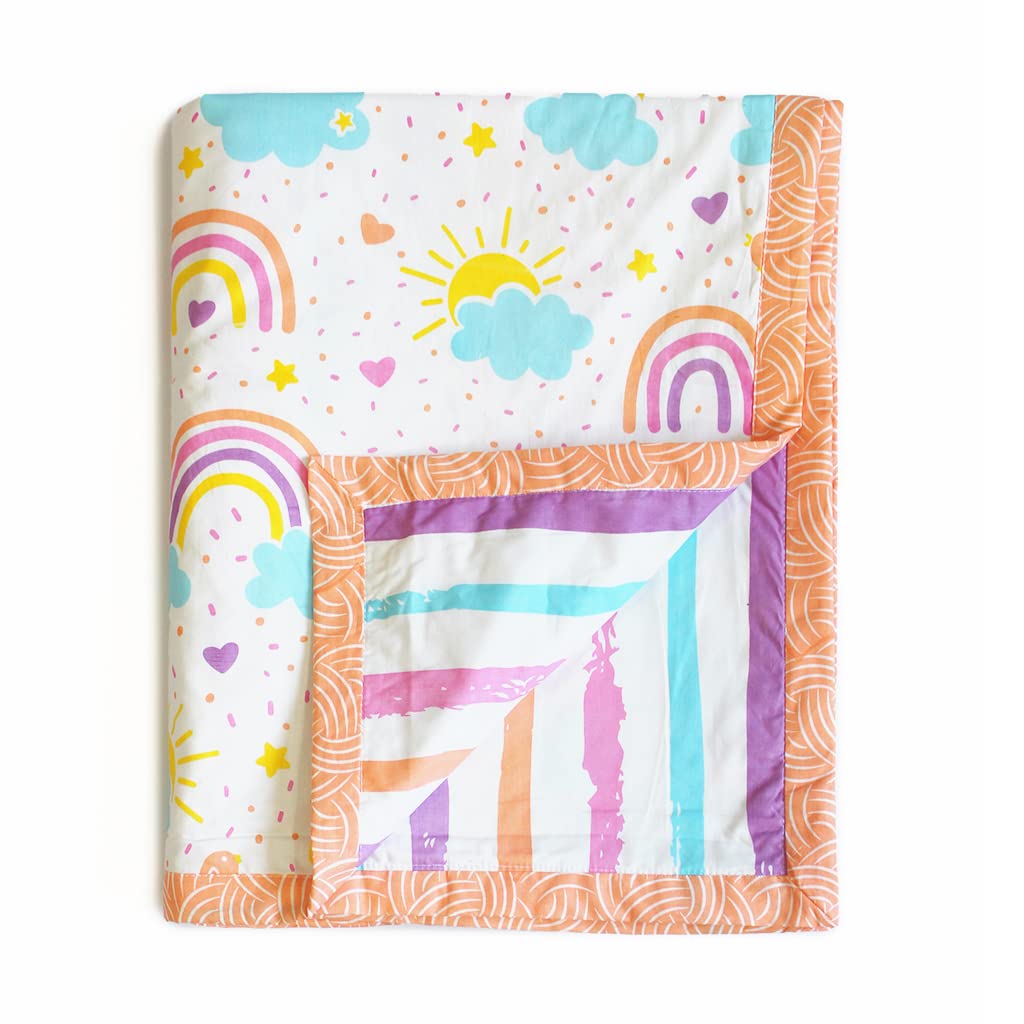 Silverlinen Over The Rainbows 100% Cotton 3 Layer Reversible Single Blanket Dohar for Kids for Girls  Multicolour (Size: 56x70 