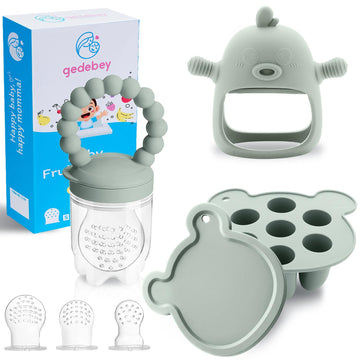 Baby Fruit Food Feeder Breastmilk Popsicle Molds For Teething Relief - 3 Pack Feeding Sets - 1 Freezer Tray With Lid & 1 Teether