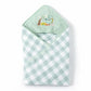 Hi mom Baby Hooded Towel, Peach Gingham, Teddy Bear Rainbow Embroidery, Soft Wrap for Infants (Green)
